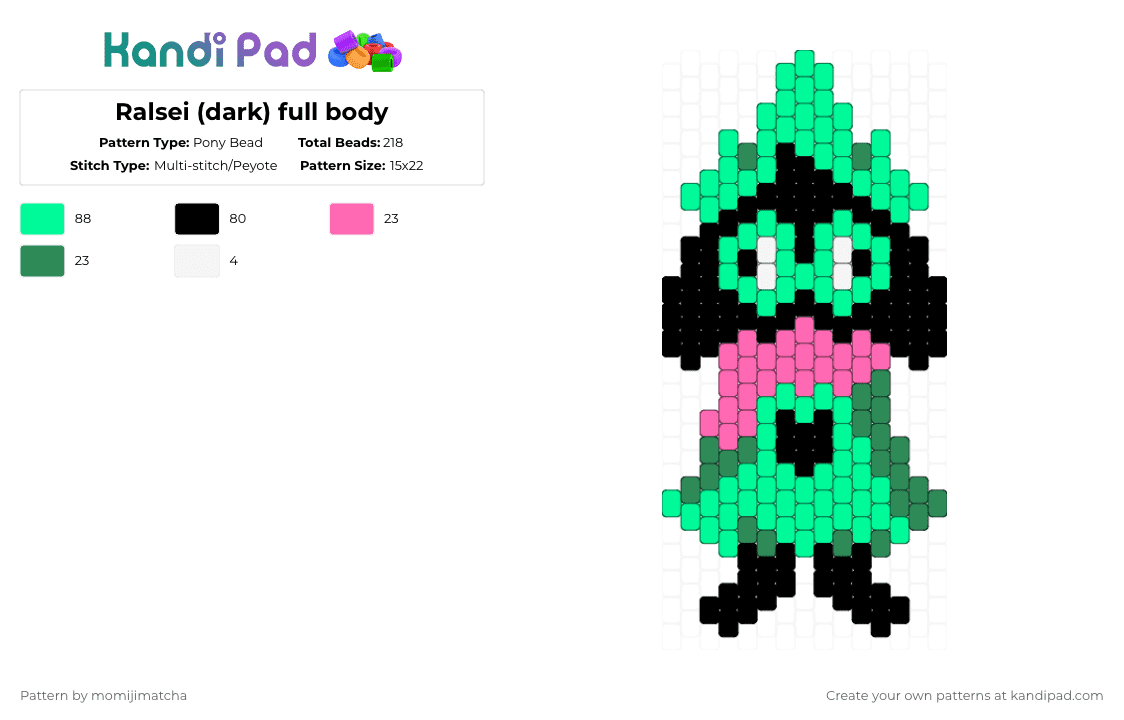 Ralsei (dark) full body - Pony Bead Pattern by momijimatcha on Kandi Pad - teal,deltarune,character