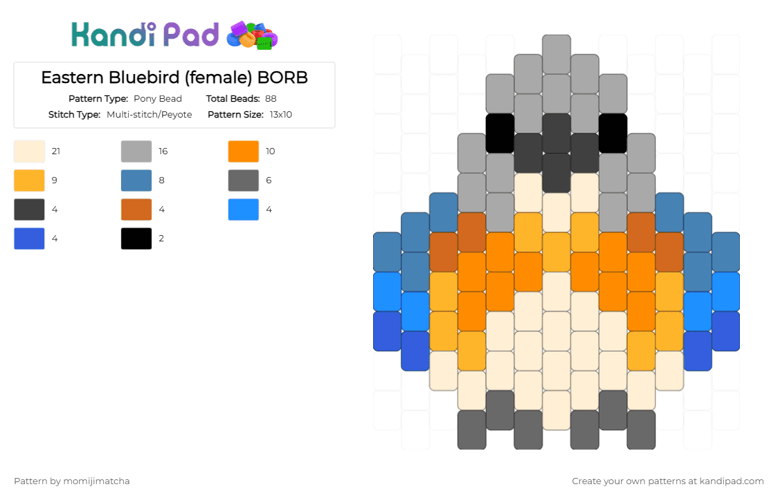 Eastern Bluebird (female) BORB - Pony Bead Pattern by momijimatcha on Kandi Pad - beige,orange,bird