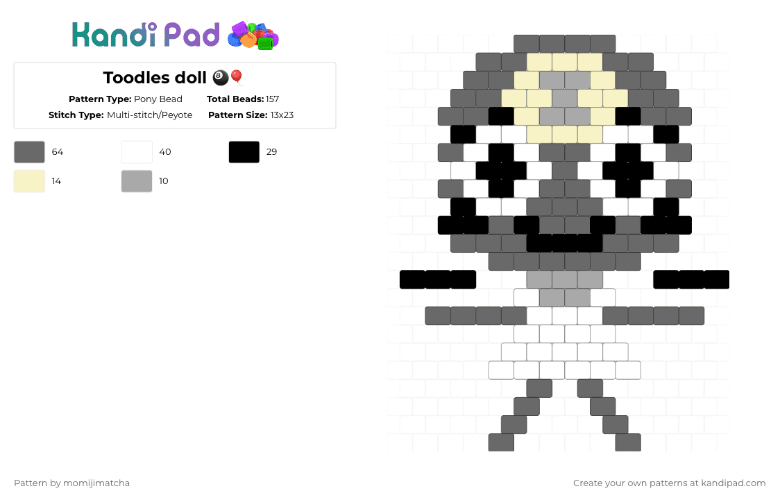 Toodles doll 🎱🎈 - Pony Bead Pattern by momijimatcha on Kandi Pad - gray,dandys world,toon,video game,object head