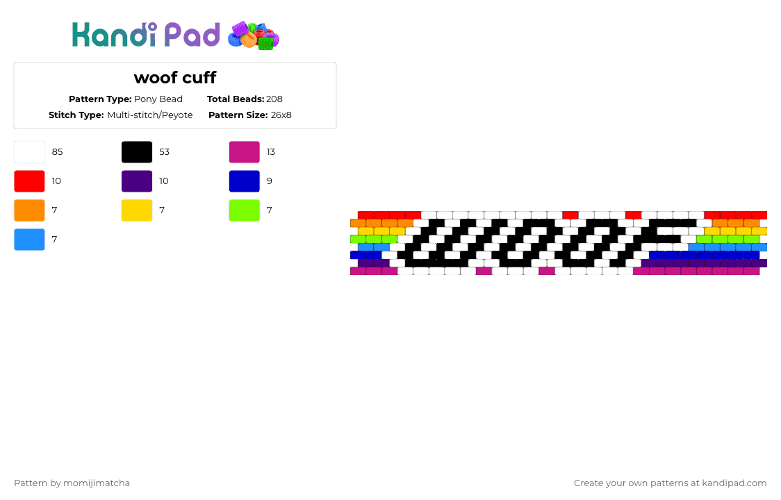 woof cuff - Pony Bead Pattern by momijimatcha on Kandi Pad - white,red,purple,pink,animal,word,dog,puppy
