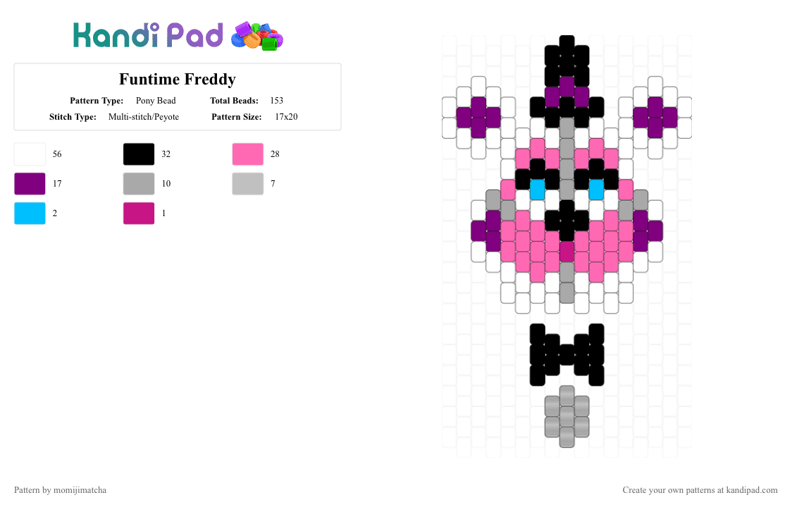 Funtime Freddy - Pony Bead Pattern by momijimatcha on Kandi Pad - pink,fnaf,character,freddy fazbear