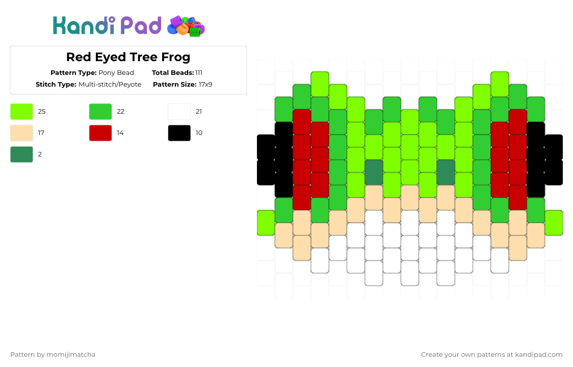 Red Eyed Tree Frog - Pony Bead Pattern by momijimatcha on Kandi Pad - green