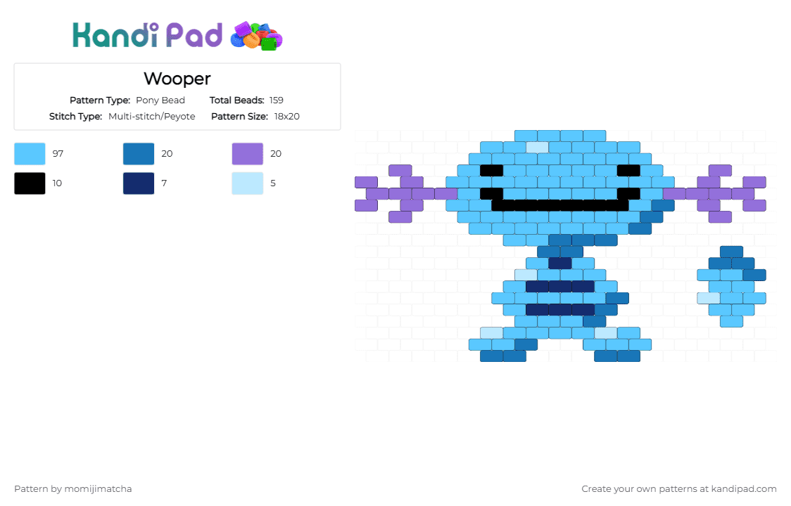 Wooper - Pony Bead Pattern by momijimatcha on Kandi Pad - light blue,pokemon,axolotl,video game