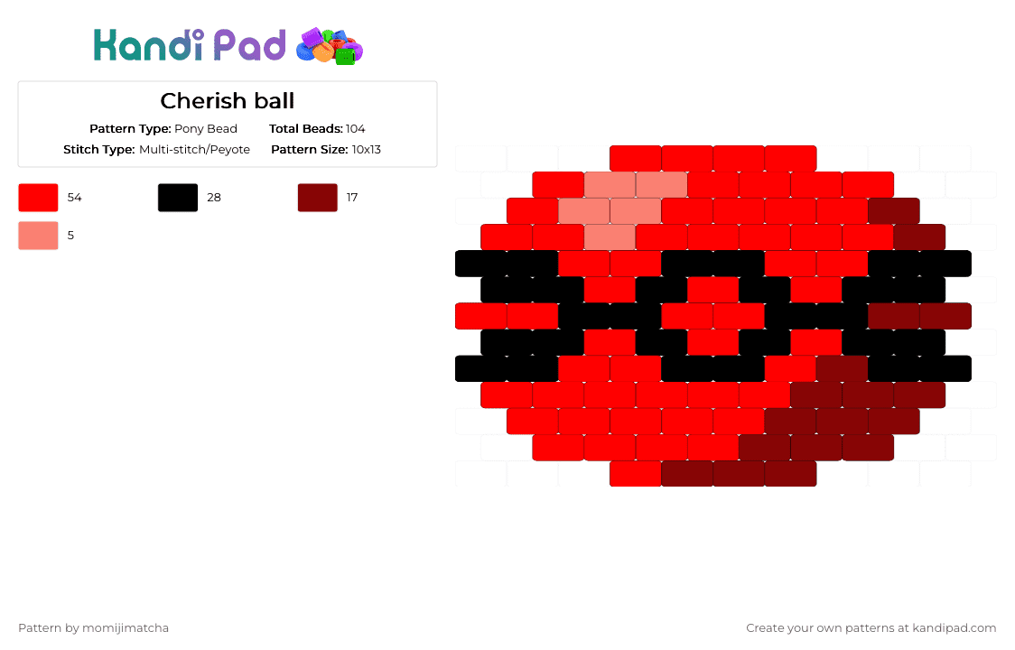 Cherish ball - Pony Bead Pattern by momijimatcha on Kandi Pad - red,pokemon,pokeball