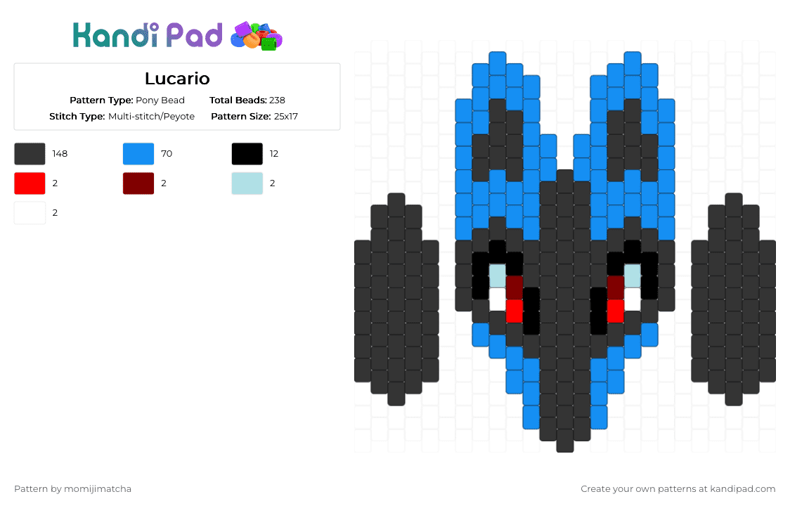 Lucario - Pony Bead Pattern by momijimatcha on Kandi Pad - black,light blue,pokemon,anime
