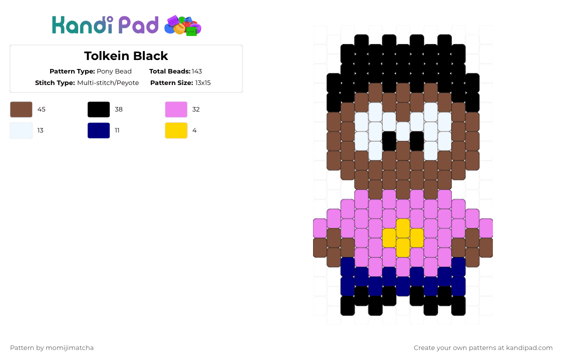 Tolkein Black - Pony Bead Pattern by momijimatcha on Kandi Pad - token,south park,character,cartoon,tv show,tolkien,tan,pink