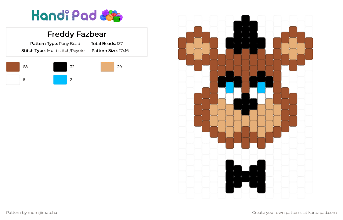 Freddy Fazbear - Pony Bead Pattern by momijimatcha on Kandi Pad - red,fnaf,character