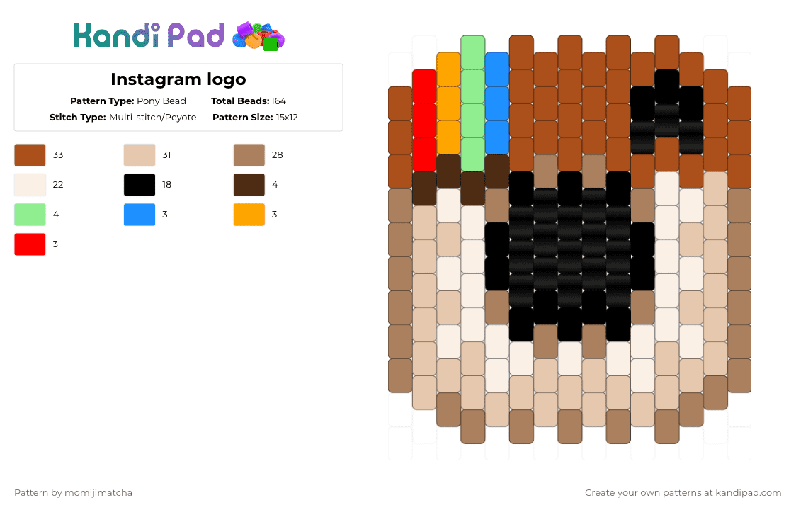 Instagram logo (retro) - Pony Bead Pattern by momijimatcha on Kandi Pad - red,tan,beige,app,icon