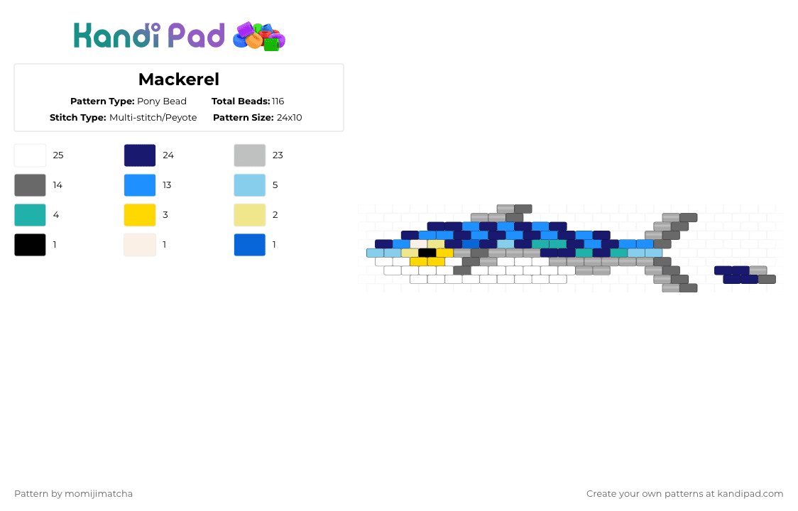 Mackerel - Pony Bead Pattern by momijimatcha on Kandi Pad - light blue,beige,gray,purple,fish