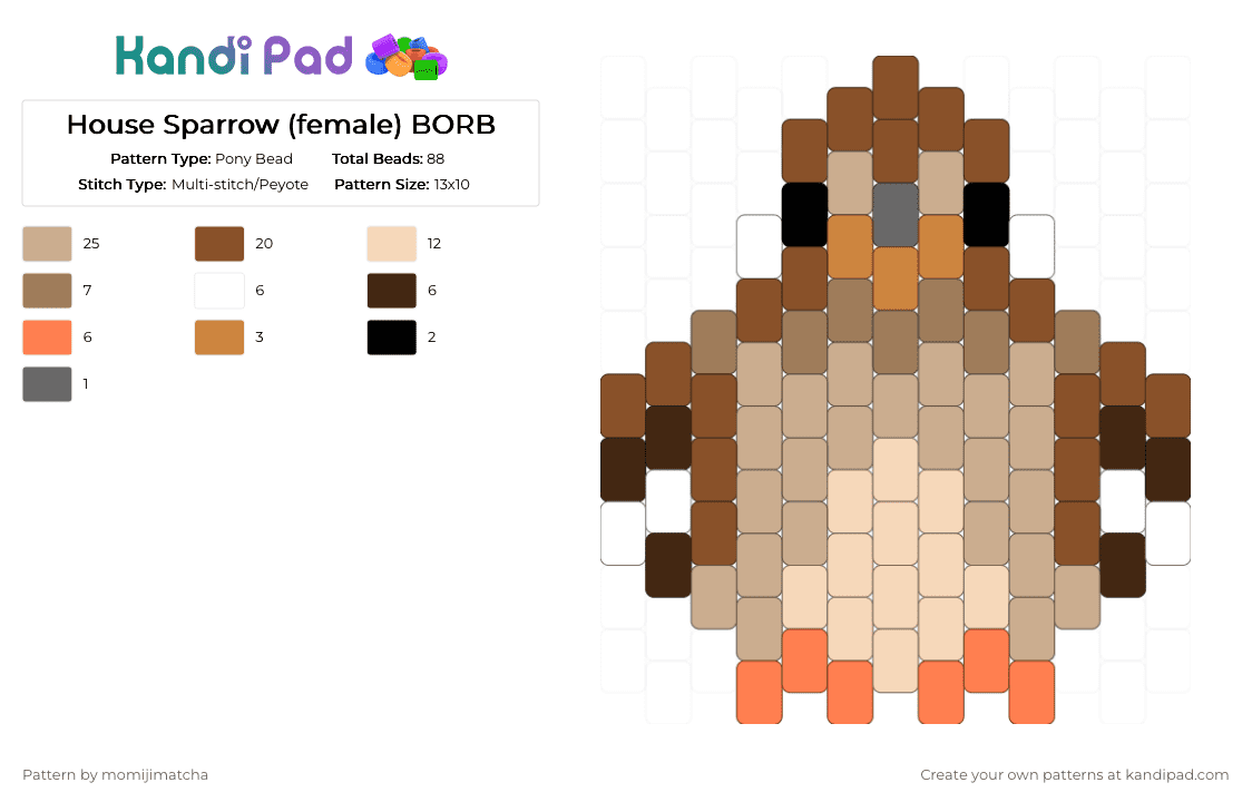 House Sparrow (female) BORB - Pony Bead Pattern by momijimatcha on Kandi Pad - tan,beige,bird