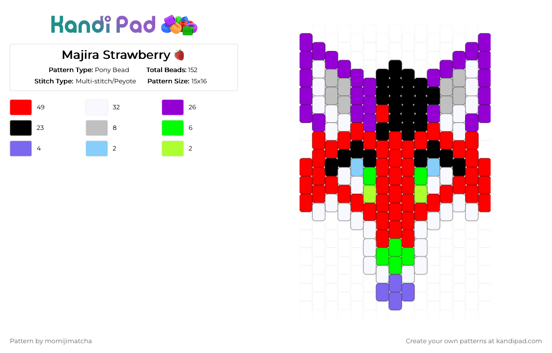 Majira Strawberry 🍓 - Pony Bead Pattern by momijimatcha on Kandi Pad - purple,red,furry,fox,fursona