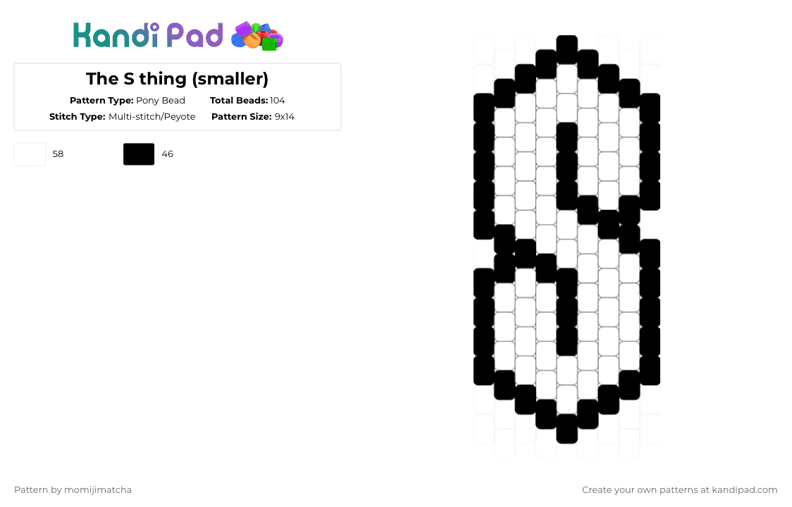 The S thing (smaller) - Pony Bead Pattern by momijimatcha on Kandi Pad - white,black