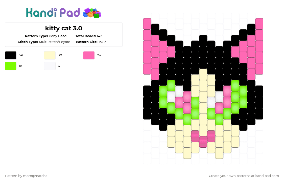 kitty cat 3.0 - Pony Bead Pattern by momijimatcha on Kandi Pad - pink,yellow