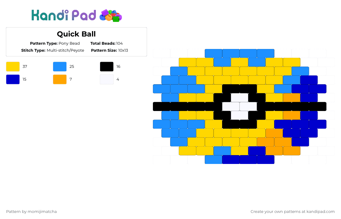 Quick Ball - Pony Bead Pattern by momijimatcha on Kandi Pad - quick ball,pokeball,pokemon,ball,animal,goat,video game,gaming,light blue,yellow