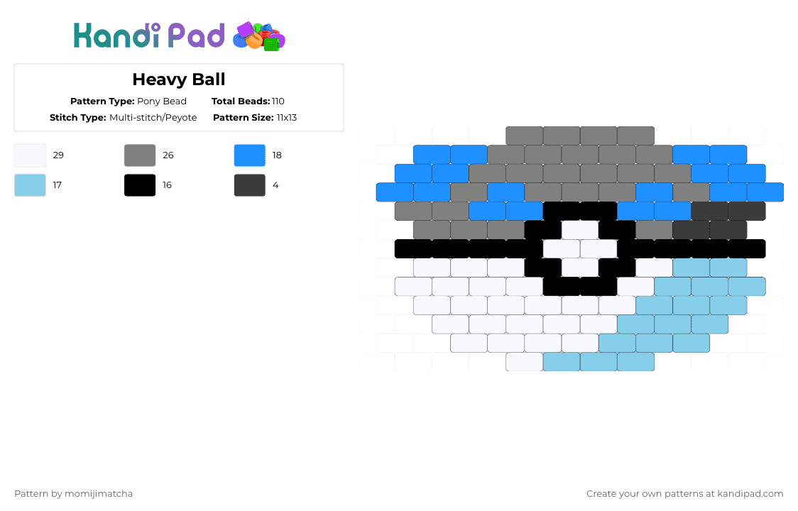 Heavy Ball - Pony Bead Pattern by momijimatcha on Kandi Pad - heavy ball,pokeball,pokemon,ball,heavy,game,gaming,video game,gray,light blue