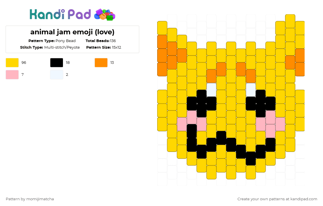 animal jam emoji (love) - Pony Bead Pattern by momijimatcha on Kandi Pad - yellow,aj,furry,cat