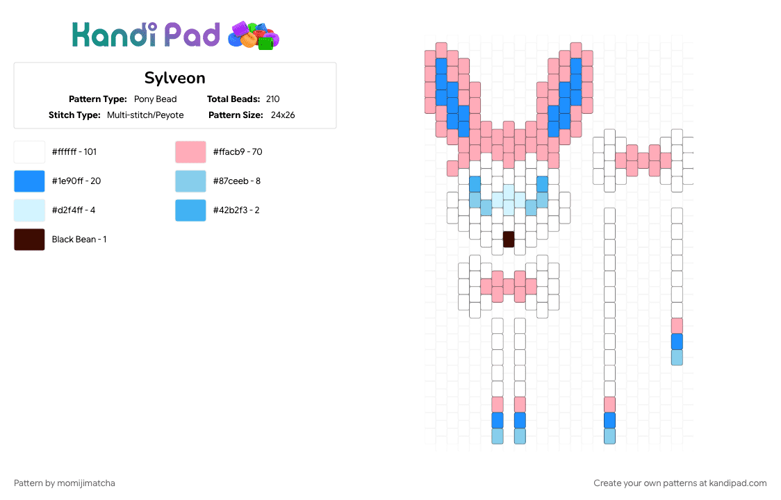 Sylveon - Pony Bead Pattern by momijimatcha on Kandi Pad - light blue, pink, pokemon