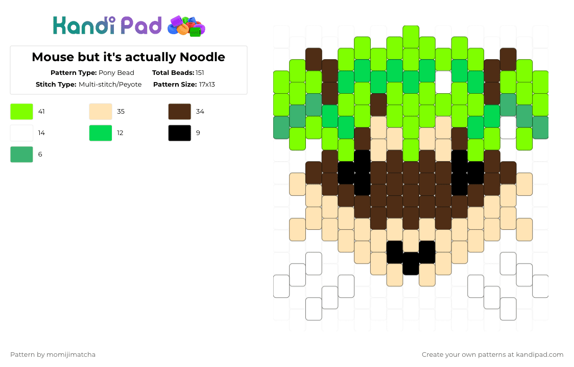 Mouse but it\'s actually Noodle - Pony Bead Pattern by momijimatcha on Kandi Pad - brown,beige,green,animal,rodent