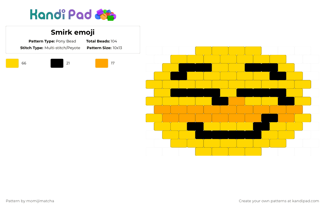Smirk emoji - Pony Bead Pattern by momijimatcha on Kandi Pad - yellow,emoji