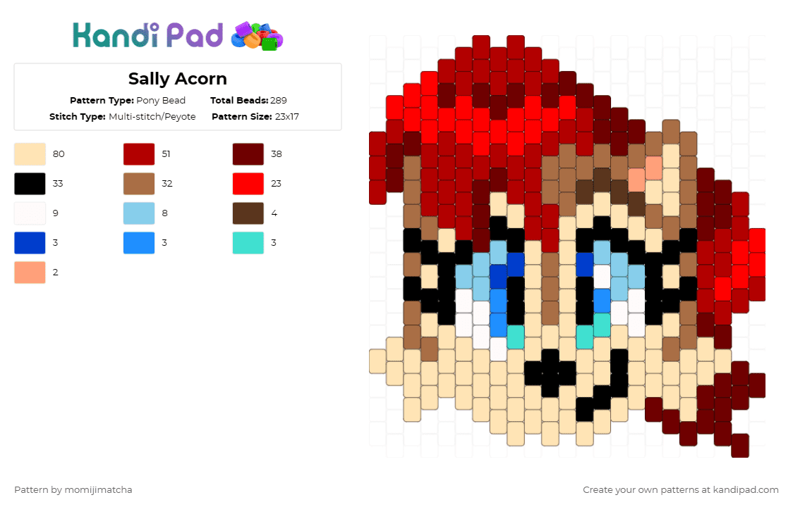 Sally Acorn - Pony Bead Pattern by momijimatcha on Kandi Pad - gaming,video game,red,tan,beige,brown,sonic the hedgehog
