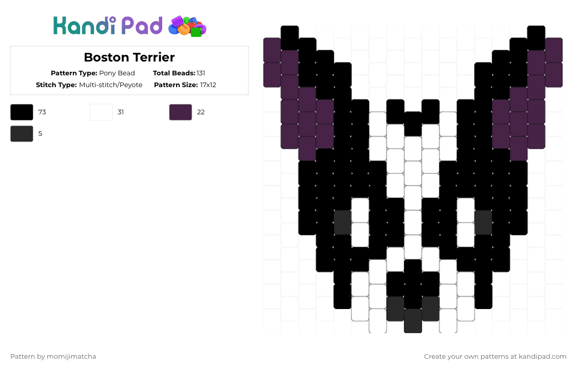 Boston Terrier - Pony Bead Pattern by momijimatcha on Kandi Pad - white,pink,dog
