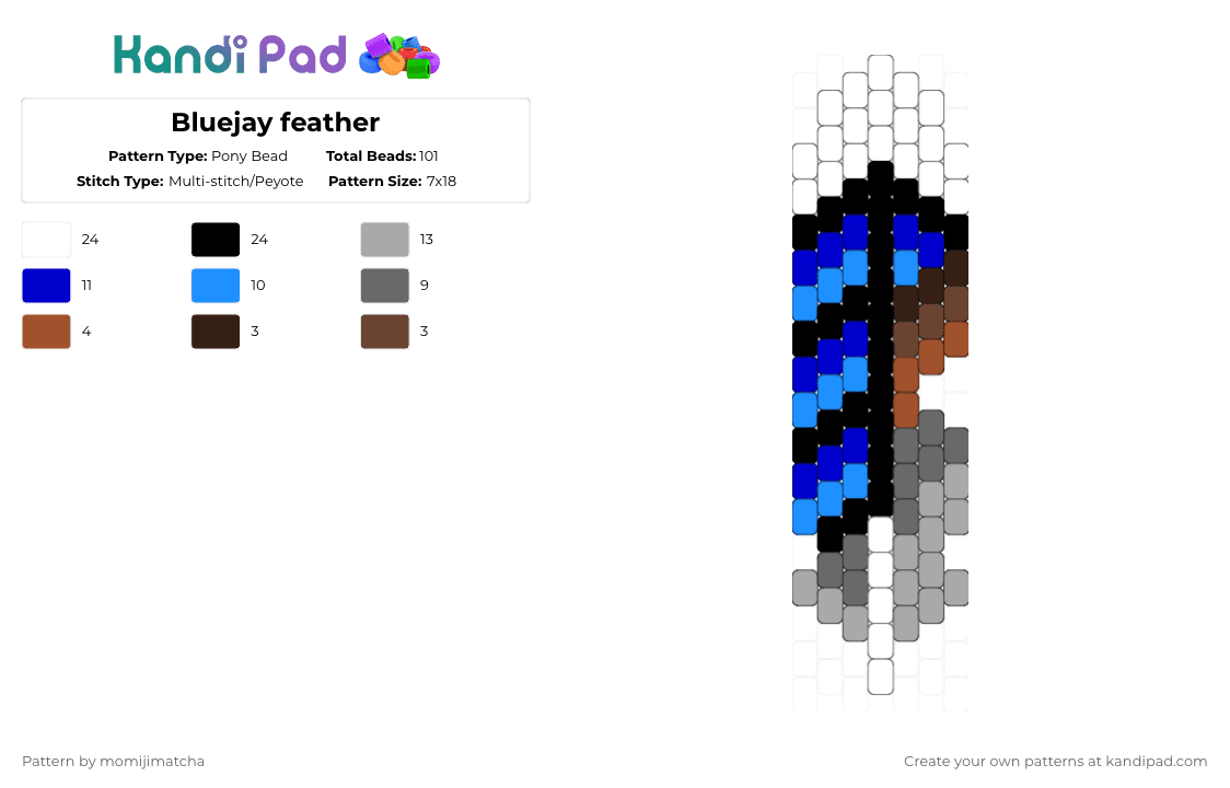 Bluejay feather - Pony Bead Pattern by momijimatcha on Kandi Pad - light blue,purple,gray,beige,bird
