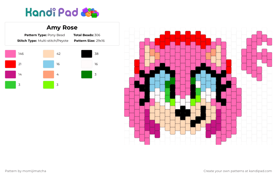 Amy Rose - Pony Bead Pattern by momijimatcha on Kandi Pad - pink,beige,sonic the hedgehog