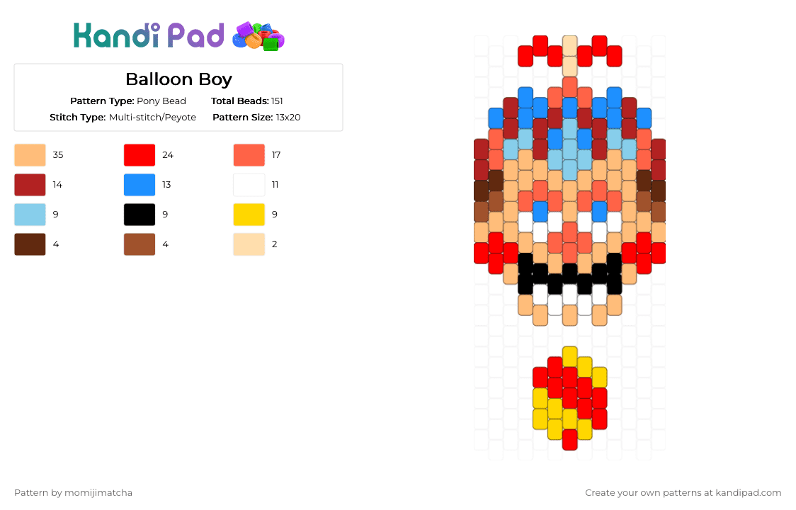 Balloon Boy - Pony Bead Pattern by momijimatcha on Kandi Pad - orange,red,light blue,fnaf,character