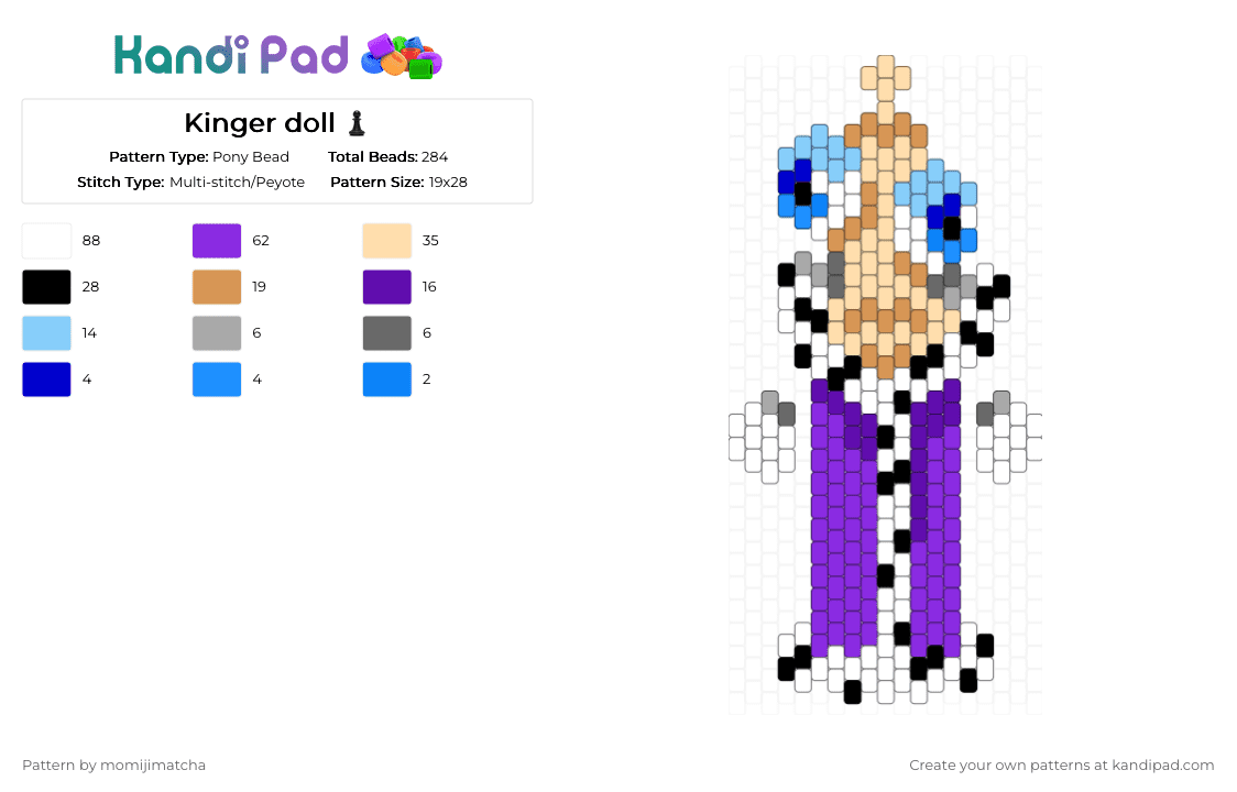 Kinger doll ♟️ - Pony Bead Pattern by momijimatcha on Kandi Pad - purple,beige,tadc,chess,character