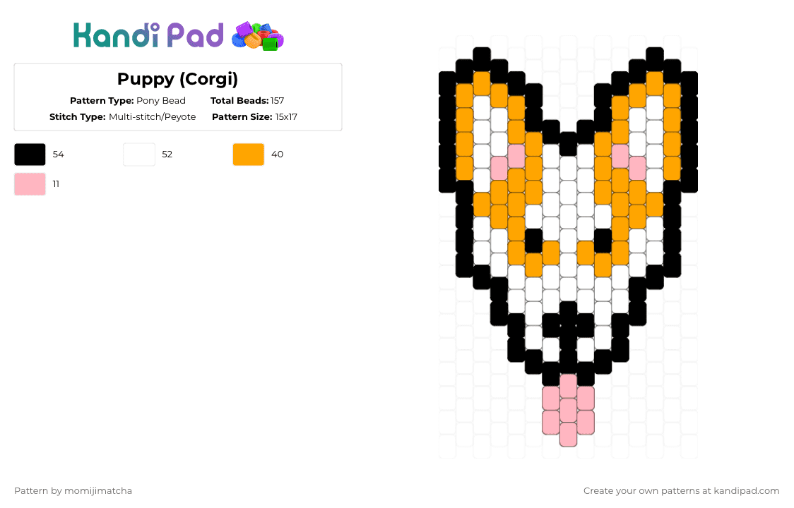 Puppy (Corgi) - Pony Bead Pattern by momijimatcha on Kandi Pad - dog,animal