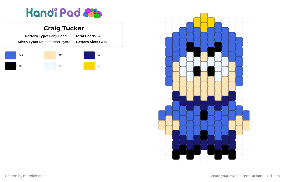 Craig Tucker - Pony Bead Pattern by momijimatcha on Kandi Pad - craig tucker,south park,character,cartoon,tv show,beige,blue