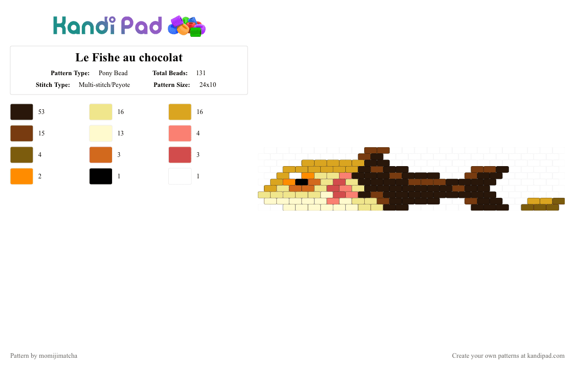Le Fishe au chocolat - Pony Bead Pattern by momijimatcha on Kandi Pad - orange,yellow,brown,fish