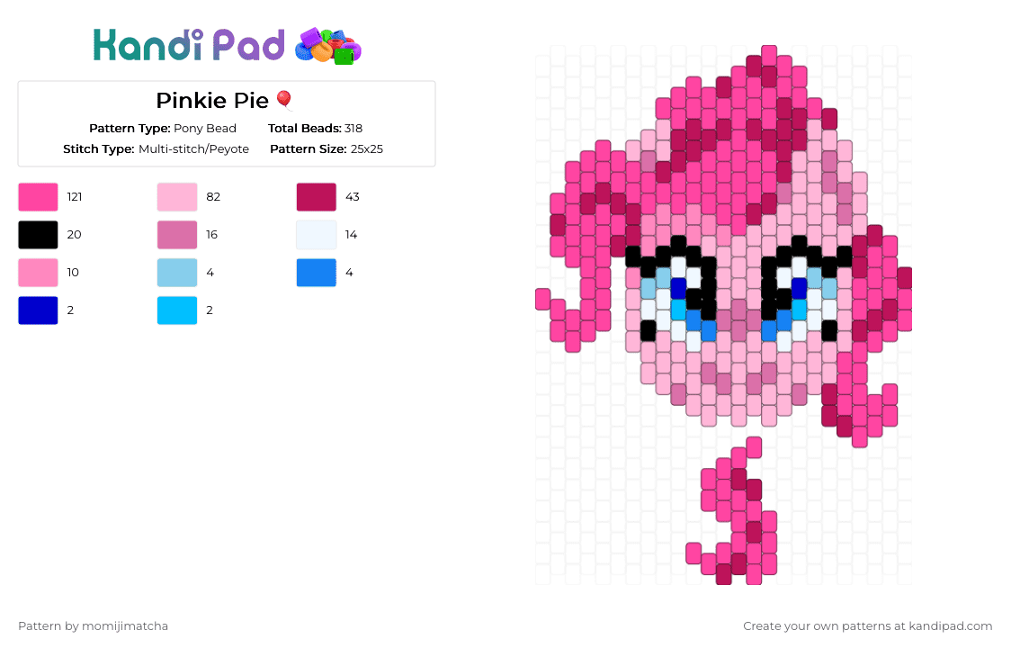 Pinkie Pie 🎈 - Pony Bead Pattern by momijimatcha on Kandi Pad - pink,mlp,pony