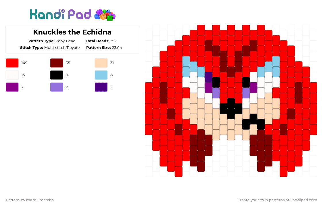 Knuckles the Echidna - Pony Bead Pattern by momijimatcha on Kandi Pad - red,brown,sonic the hedgehog