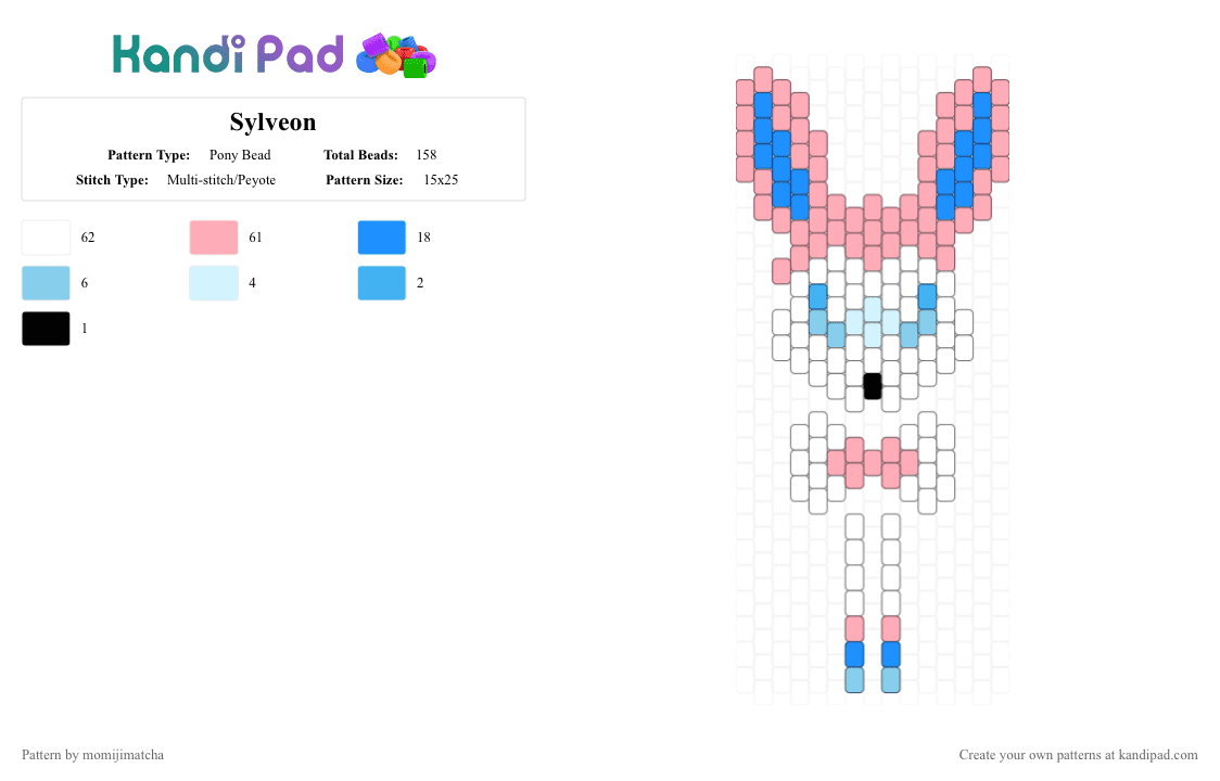 Sylveon - Pony Bead Pattern by momijimatcha on Kandi Pad - light blue,pink,pokemon