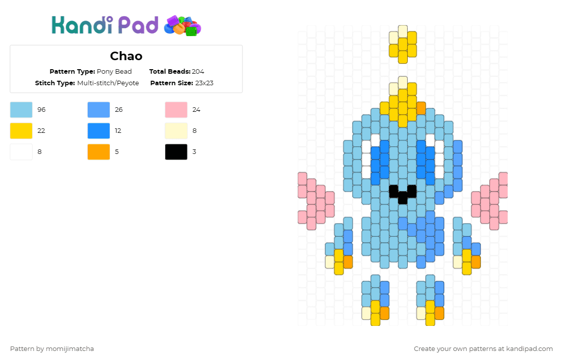 Chao - Pony Bead Pattern by momijimatcha on Kandi Pad - light blue,sonic the hedgehog