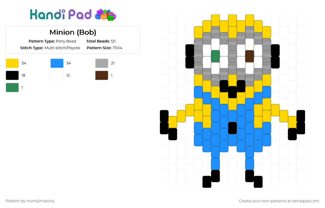 Minion (Bob) - Pony Bead Pattern by momijimatcha on Kandi Pad - beige,yellow,light blue,despicable me,character,movie