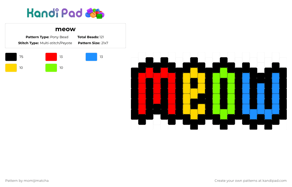 meow - Pony Bead Pattern by momijimatcha on Kandi Pad - cat