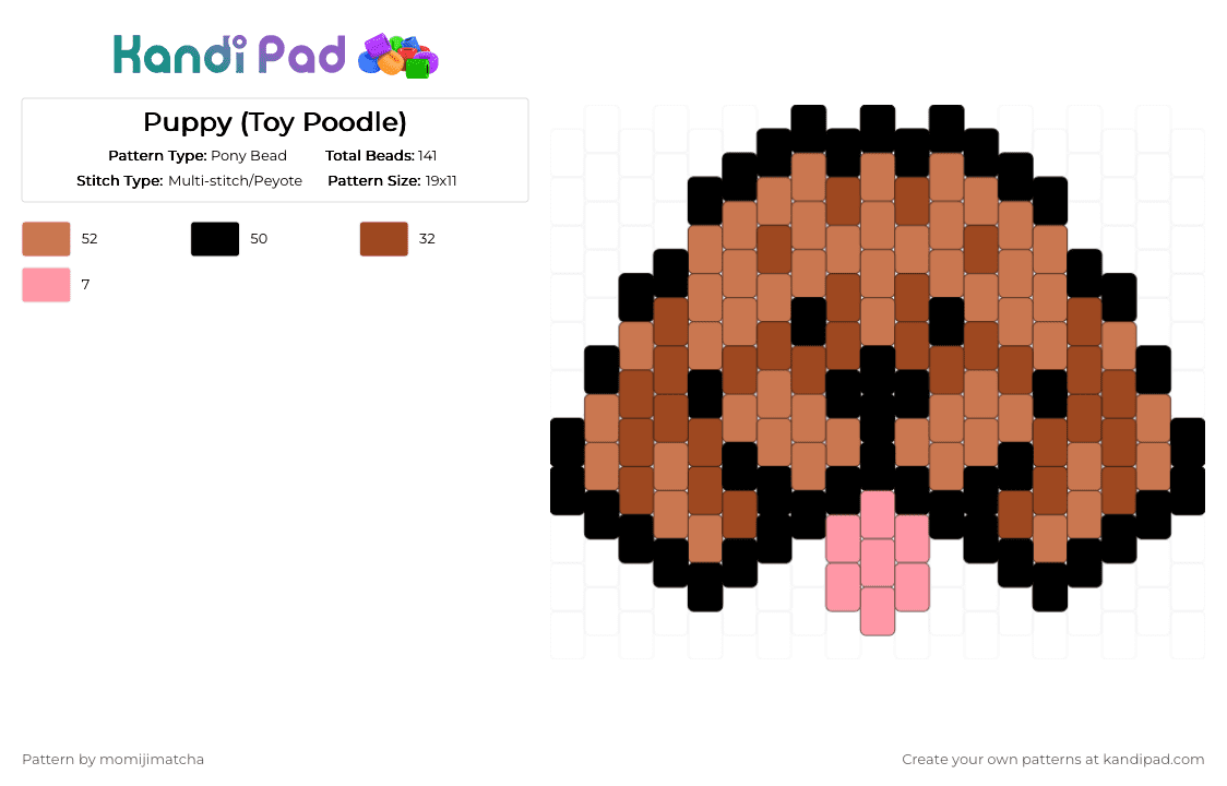 Puppy (Toy Poodle) - Pony Bead Pattern by momijimatcha on Kandi Pad - orange,red,dog,animal,pet