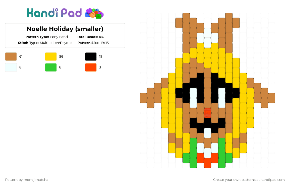 Noelle Holiday (smaller) - Pony Bead Pattern by momijimatcha on Kandi Pad - orange,yellow