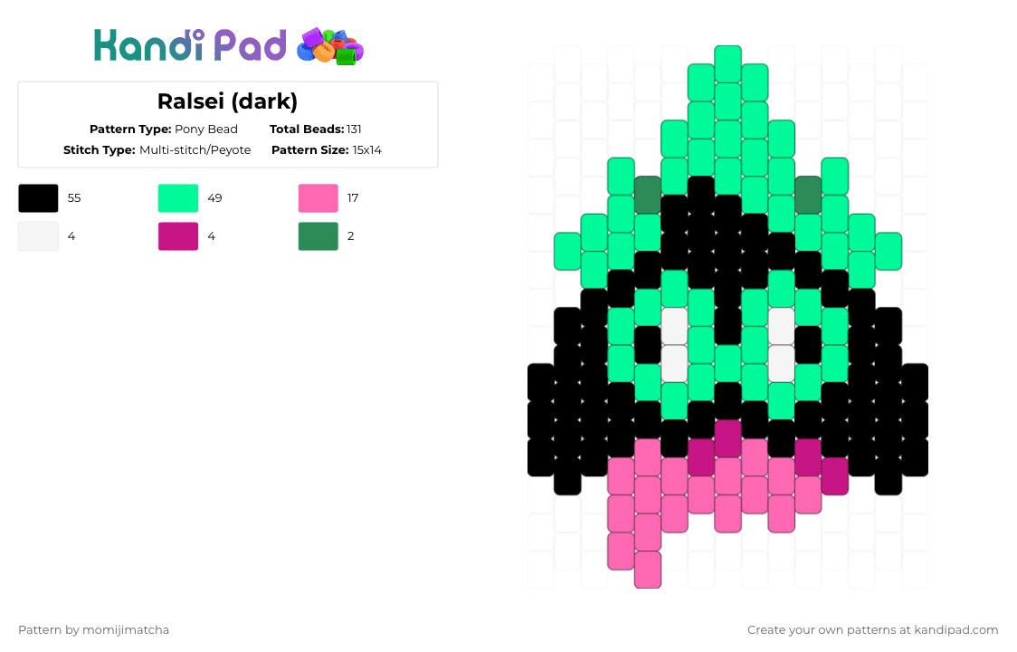 Ralsei (dark) - Pony Bead Pattern by momijimatcha on Kandi Pad - teal,deltarune