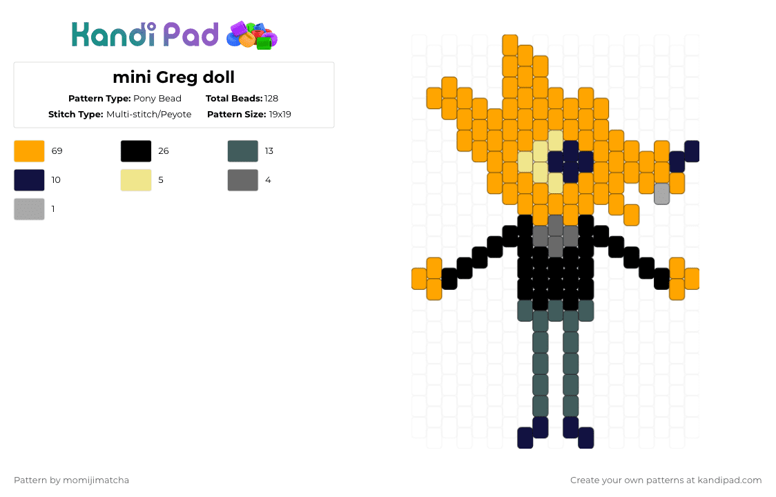 mini Greg doll - Pony Bead Pattern by momijimatcha on Kandi Pad - orange,night in the woods,nitw,fox
