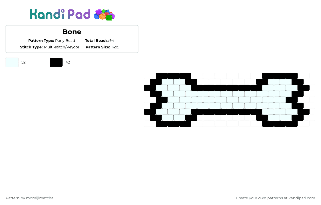 Bone - Pony Bead Pattern by momijimatcha on Kandi Pad - white,black
