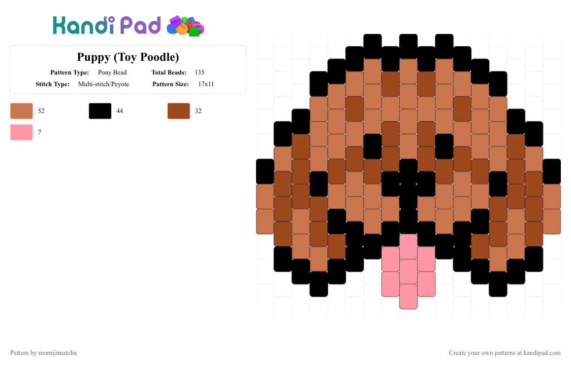 Puppy (Toy Poodle) - Pony Bead Pattern by momijimatcha on Kandi Pad - orange,red,dog,animal,pet