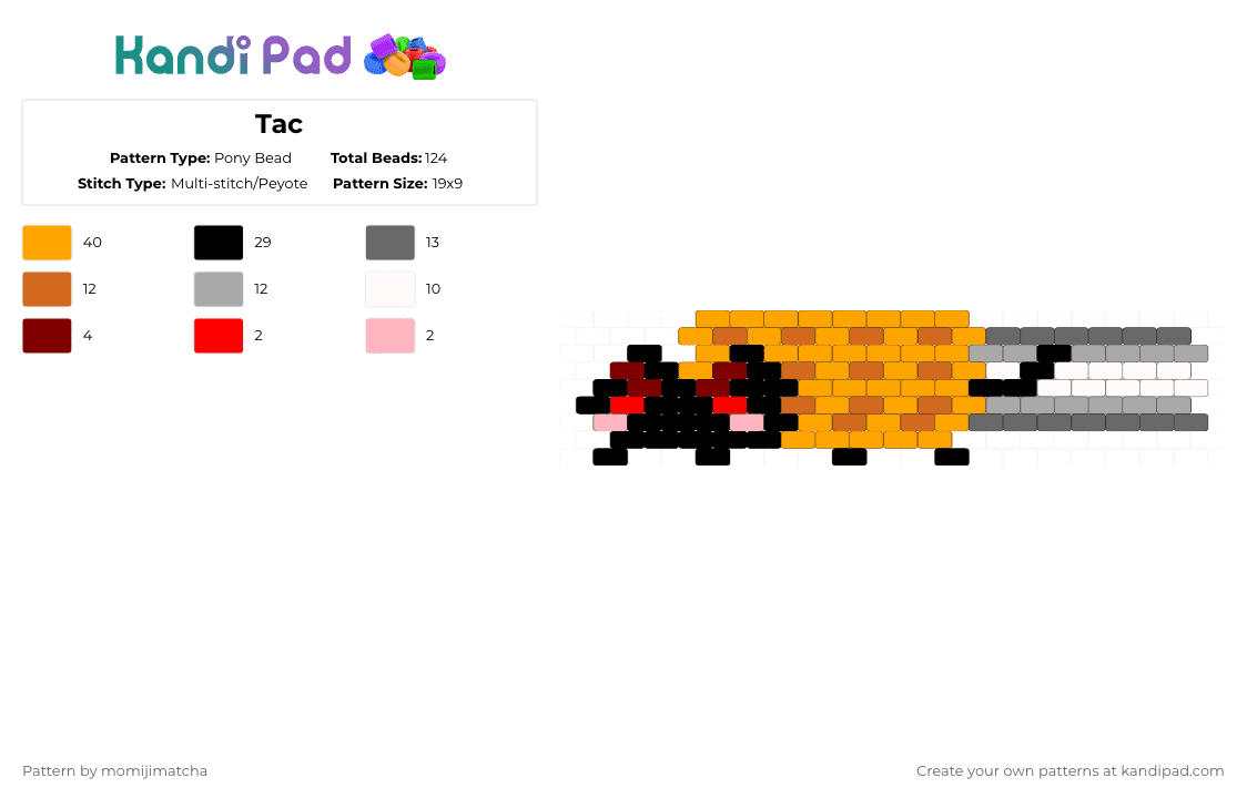 Tac Nayn - Pony Bead Pattern by momijimatcha on Kandi Pad - orange,gray,nyan,nyan cat