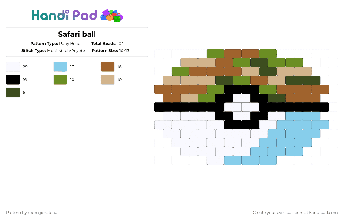 Safari ball - Pony Bead Pattern by momijimatcha on Kandi Pad - tan,light blue,pokemon,pokeball