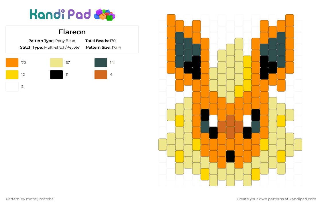 Flareon - Pony Bead Pattern by momijimatcha on Kandi Pad - orange,yellow,pokemon
