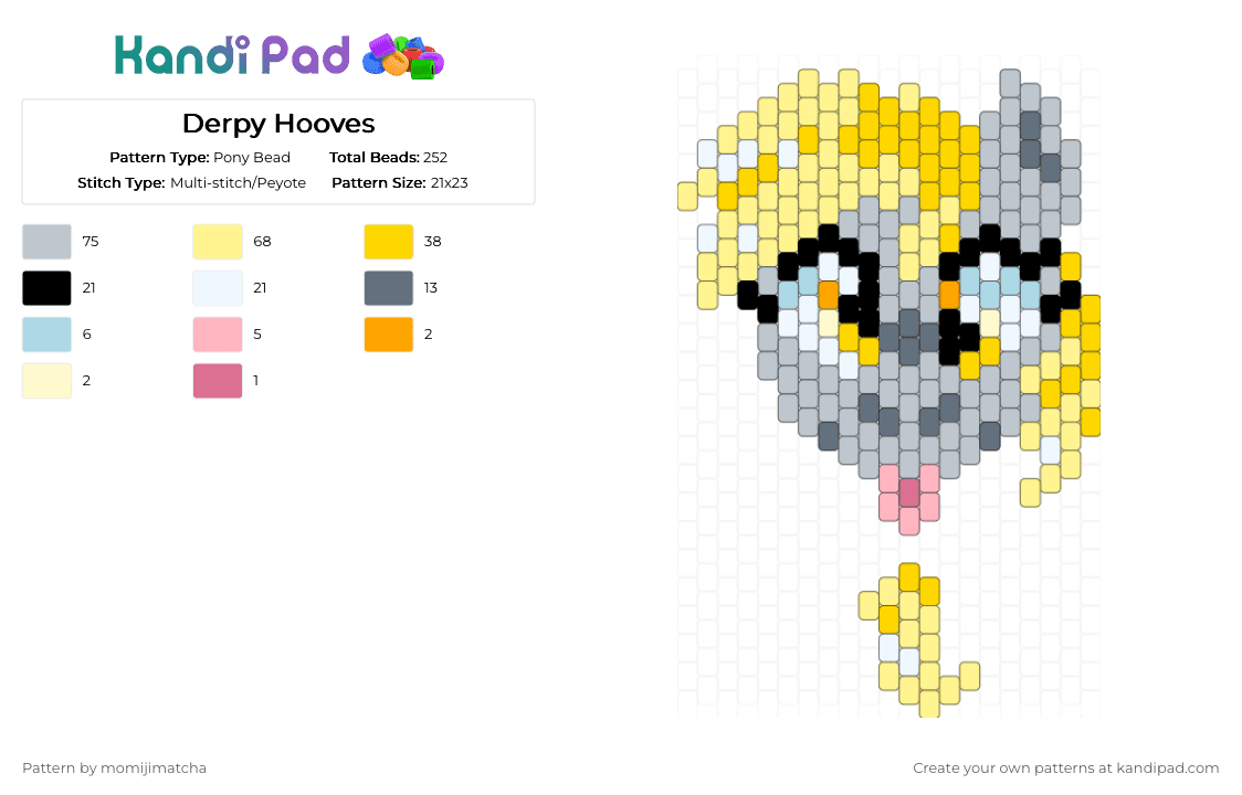Derpy Hooves - Pony Bead Pattern by momijimatcha on Kandi Pad - yellow,mlp,my little pony