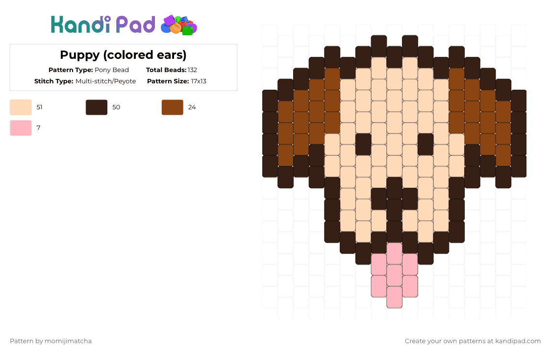 Puppy (colored ears) - Pony Bead Pattern by momijimatcha on Kandi Pad - dog,animal