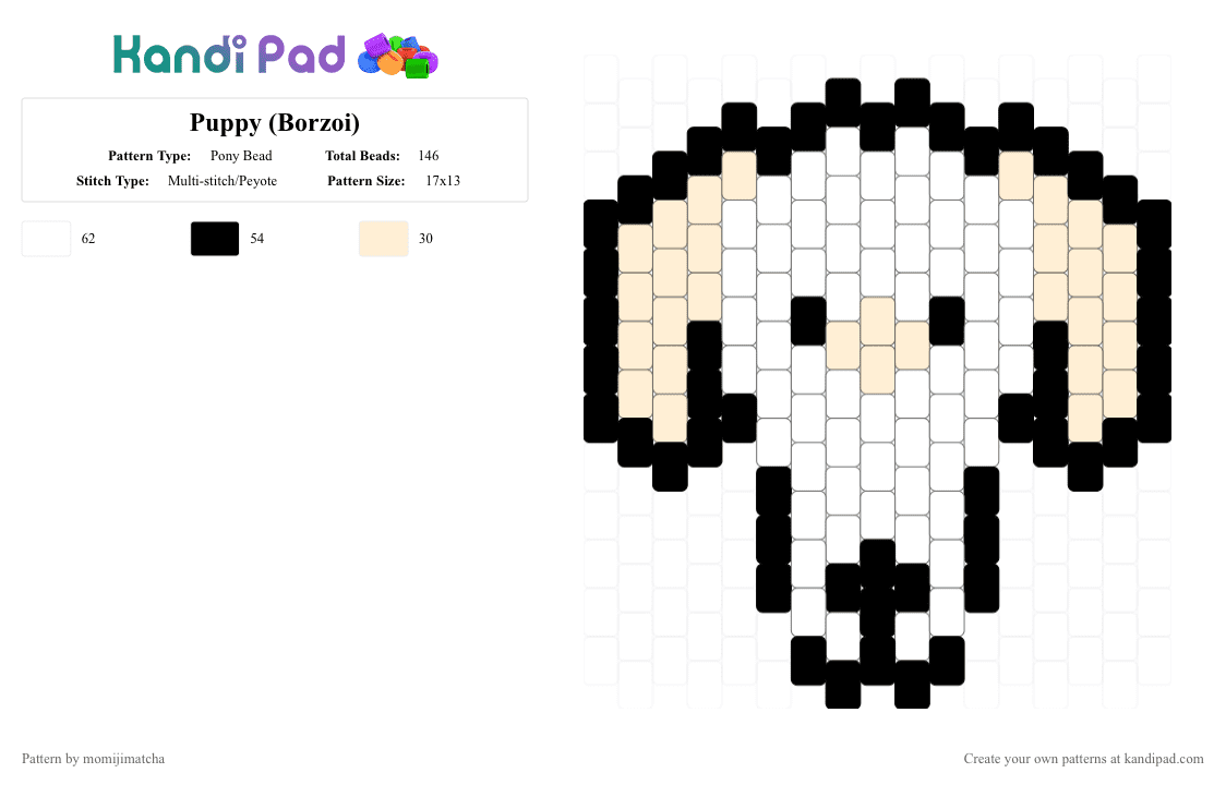 Puppy (Borzoi) - Pony Bead Pattern by momijimatcha on Kandi Pad - white,beige,dog,animal,pet